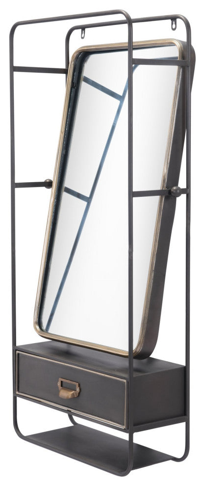Frame Wall Mirror, Rectangular, Glass, Steel Metal, Black, Gold, Bedroom Living