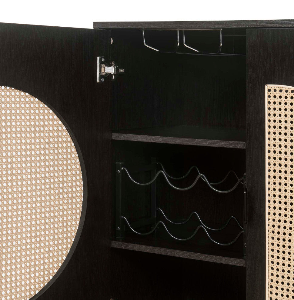 Bar Cabinet With Wine Rack, Black Finish