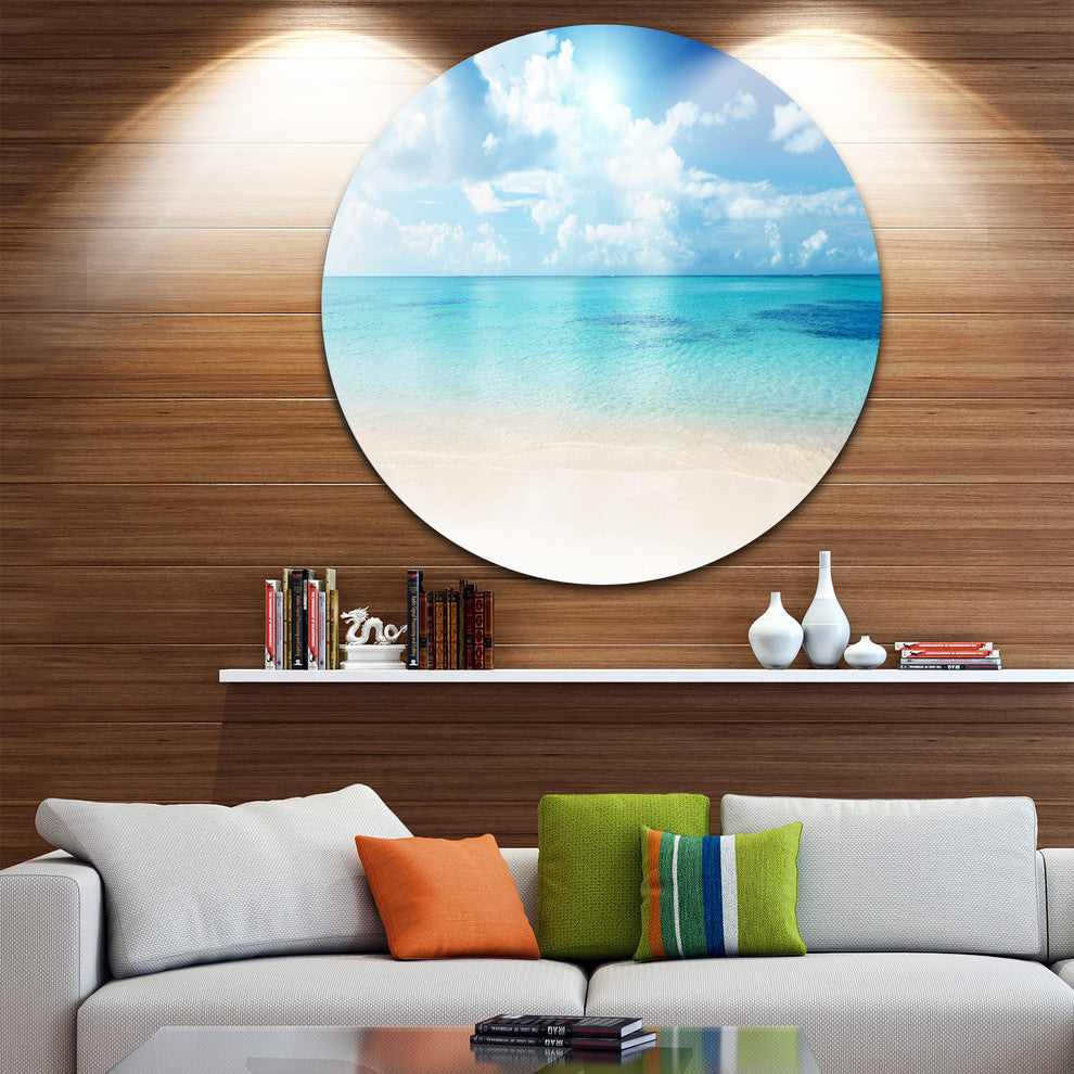 Sand Of Beach In Blue Caribbean Sea, Seascape Disc Metal Wall Art, 11"