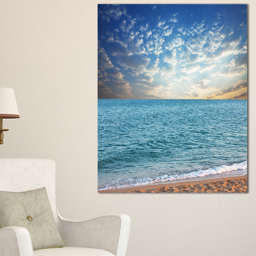 "Fasting Moving Clouds Over Blue Beach" Modern Beach Canvas Art Print, 20"x40"