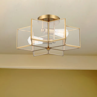 2 Light 16.14'' Unique/Statement Star Semi Flush Mount, Brass Dust