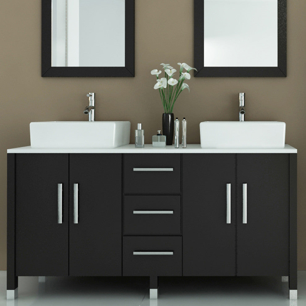 59" Sirius Double Vessel Sink Modern Bathroom Vanity with Phoenix Stone Top