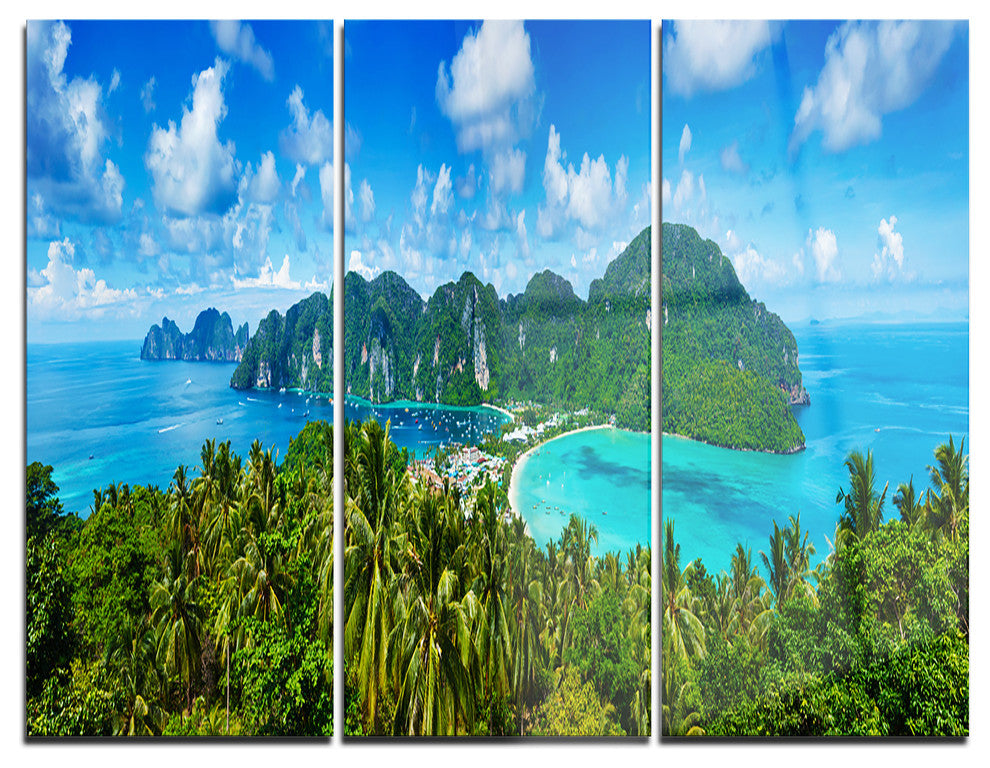 "Tropical Island Panorama" Photo Metal Wall Art, 3 Panels, 36"x28"