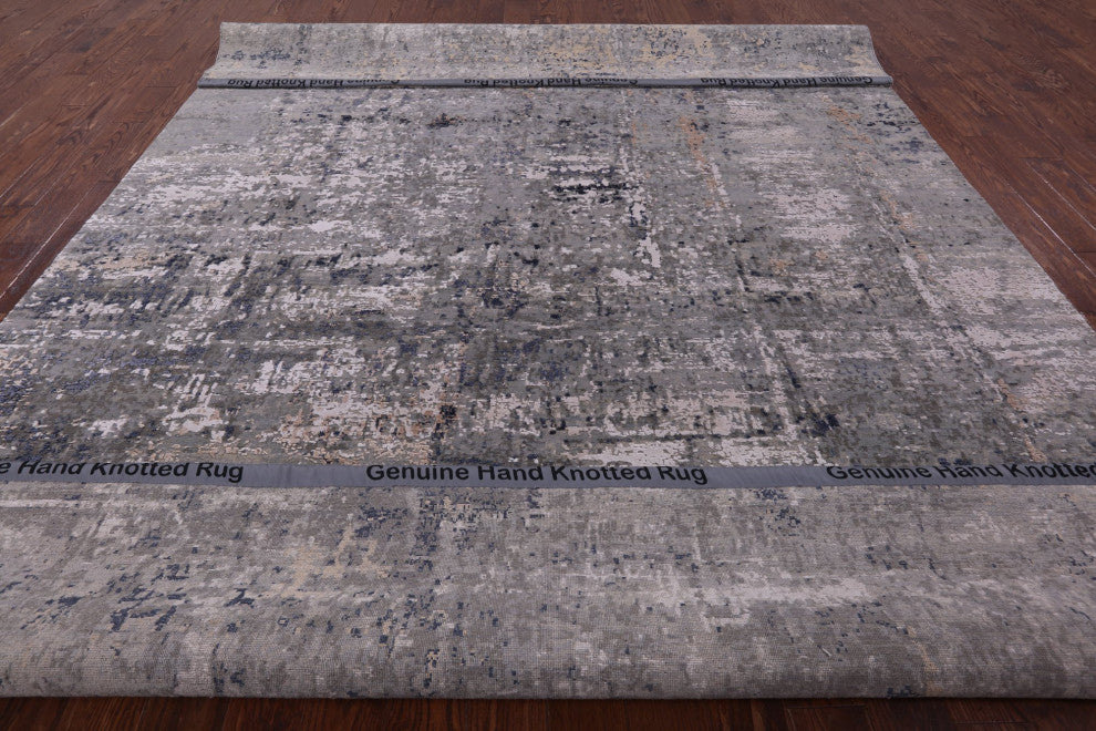 9' 0" X 12' 2" Abstract Wool and Silk Handmade Rug Q6173