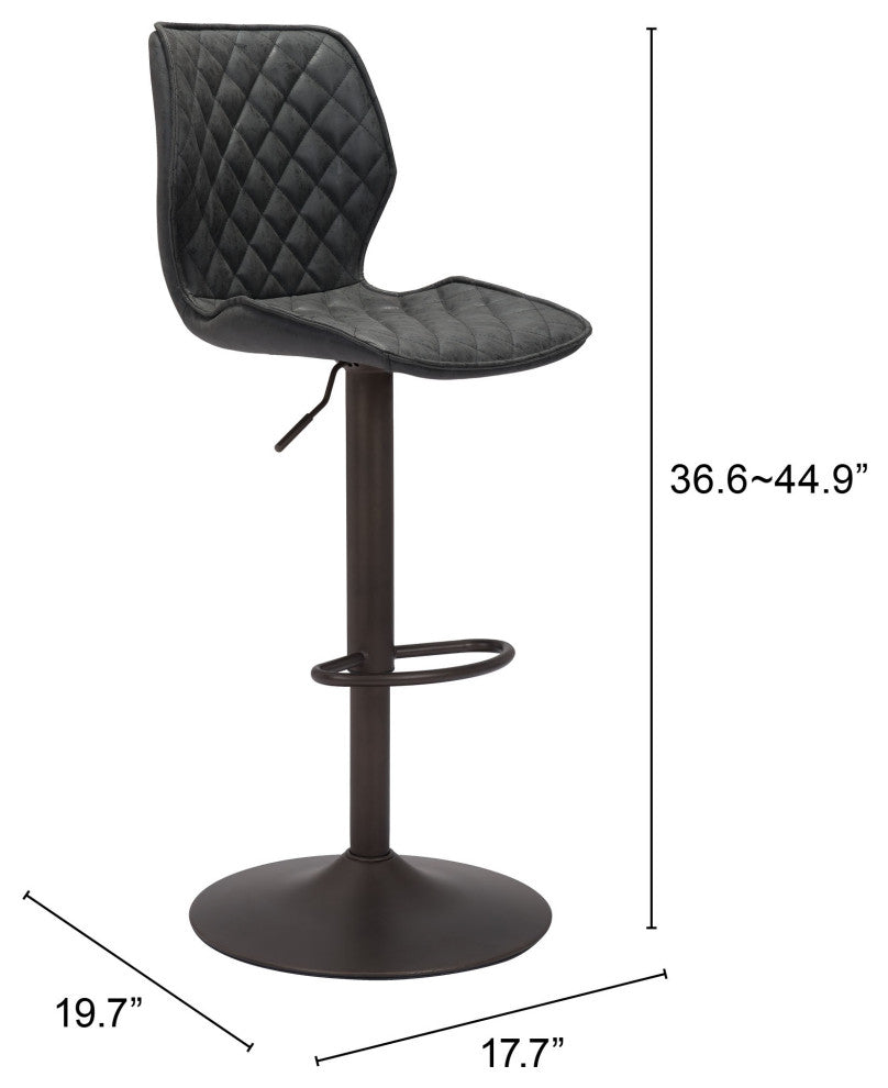 Bar Stool Chair Barstool, Faux Vinyl Leather, Steel, Vintage Black, Bronze