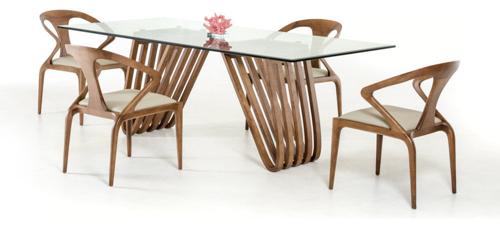 Modrest Draper Contemporary Walnut and Glass Dining Table