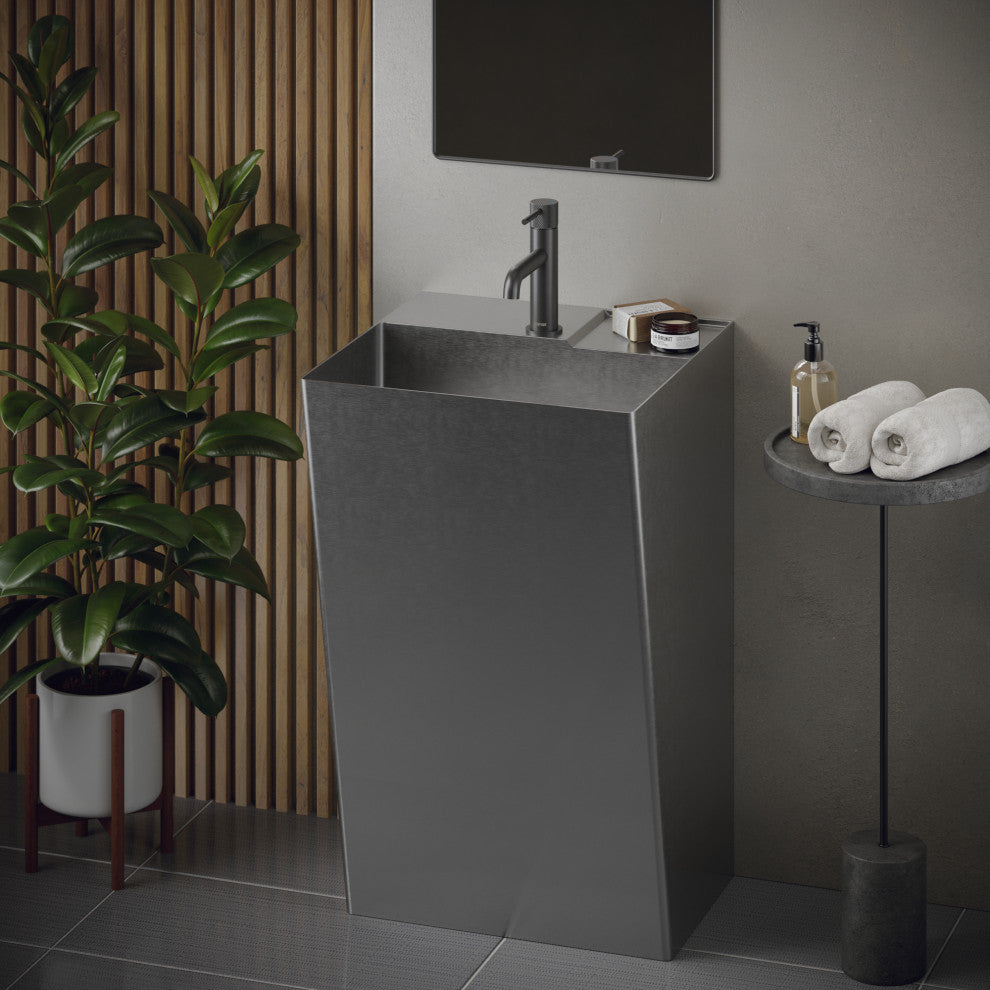Karran Cinox Stainless Steel Rectangular Pedestal Sink, Stainless Steel
