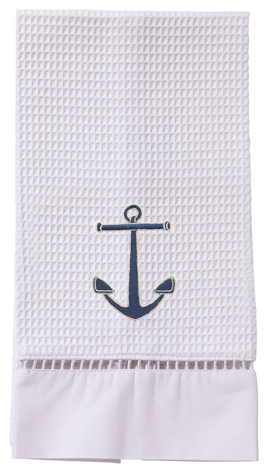 Waffle Weave Guest Towel, Anchor Navy