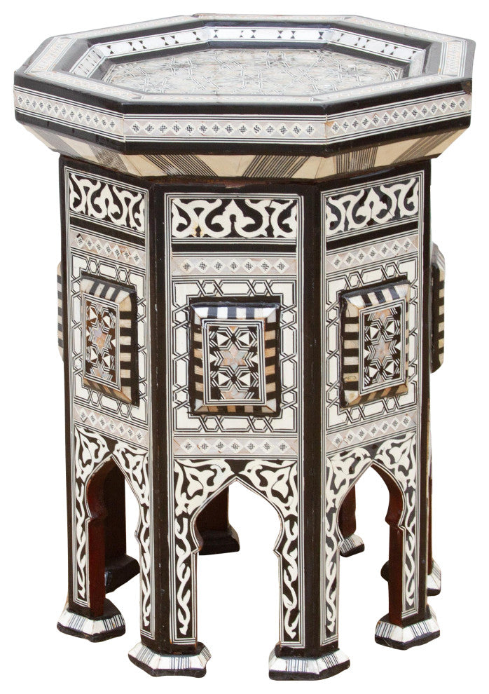 Vintage Black & White Marquetry Side Table
