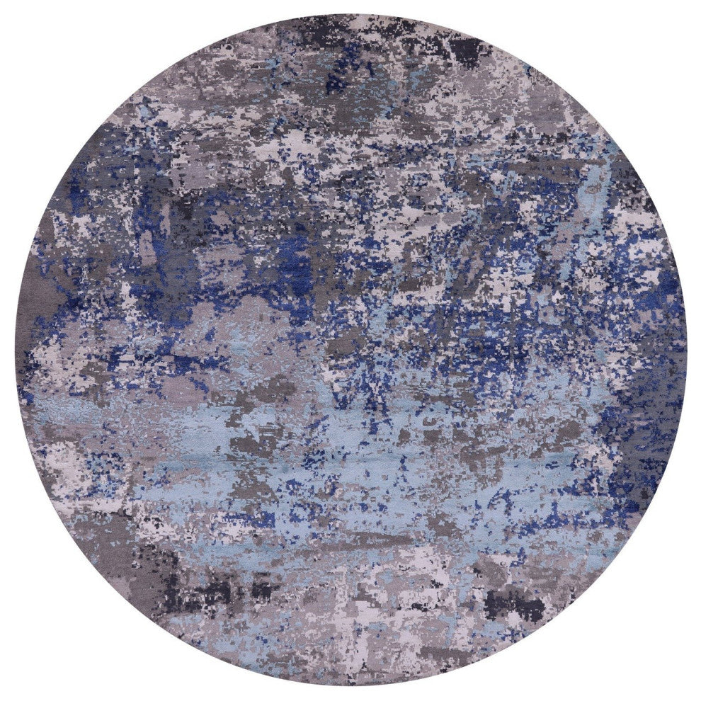 8' Round Wool and Silk Handmade Modern Rug Q9426