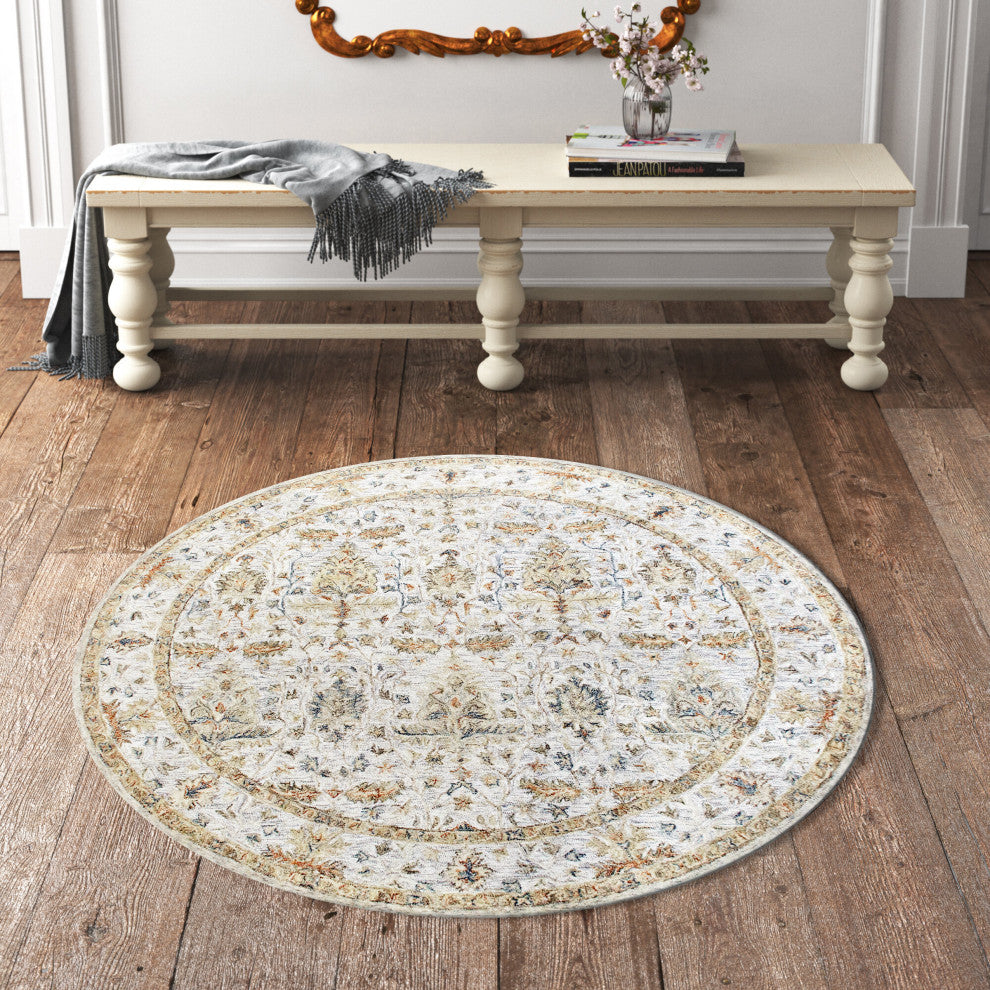 Ox Bay Vin Mel Abstract Hand-Tufted Area Rug, Silver/Tan, 8'6" Round