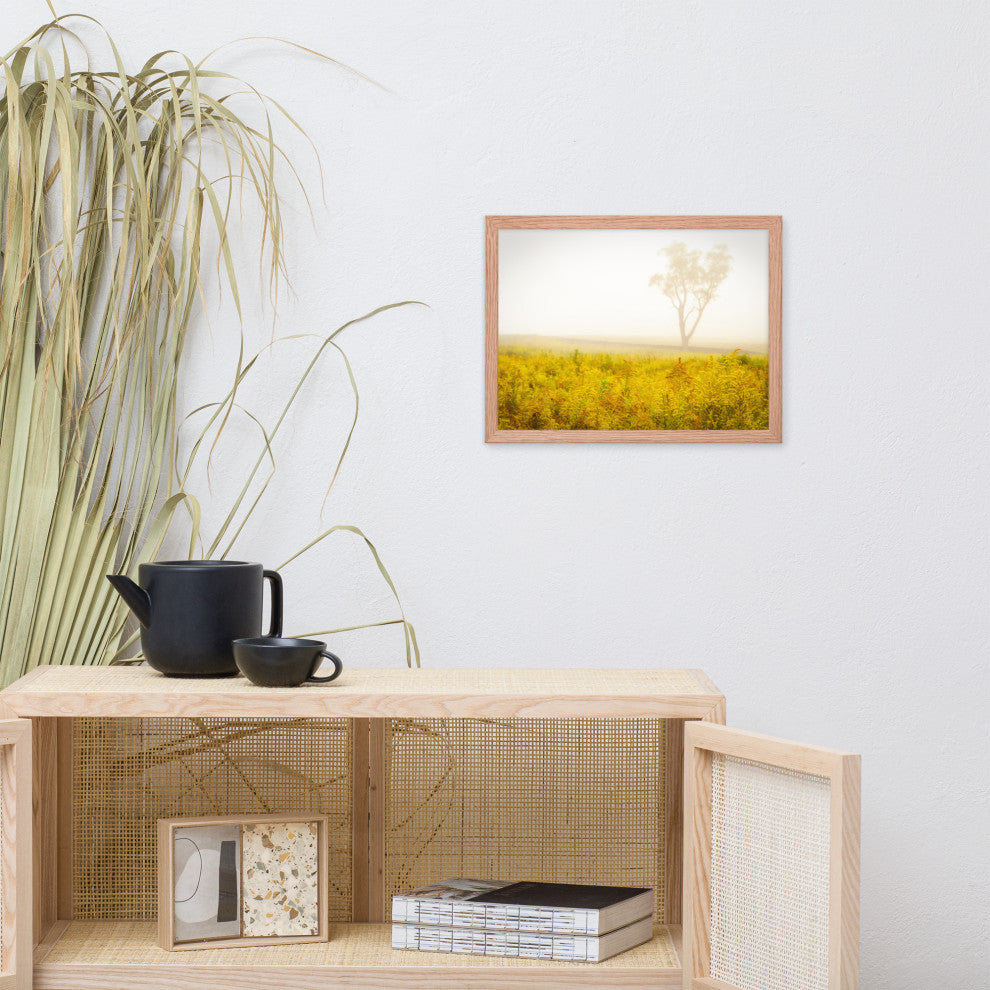 Dreams of Goldenrod and Fog Landscape Framed Photo Paper Wall Art Prints, Red Oak, 12" X 16"