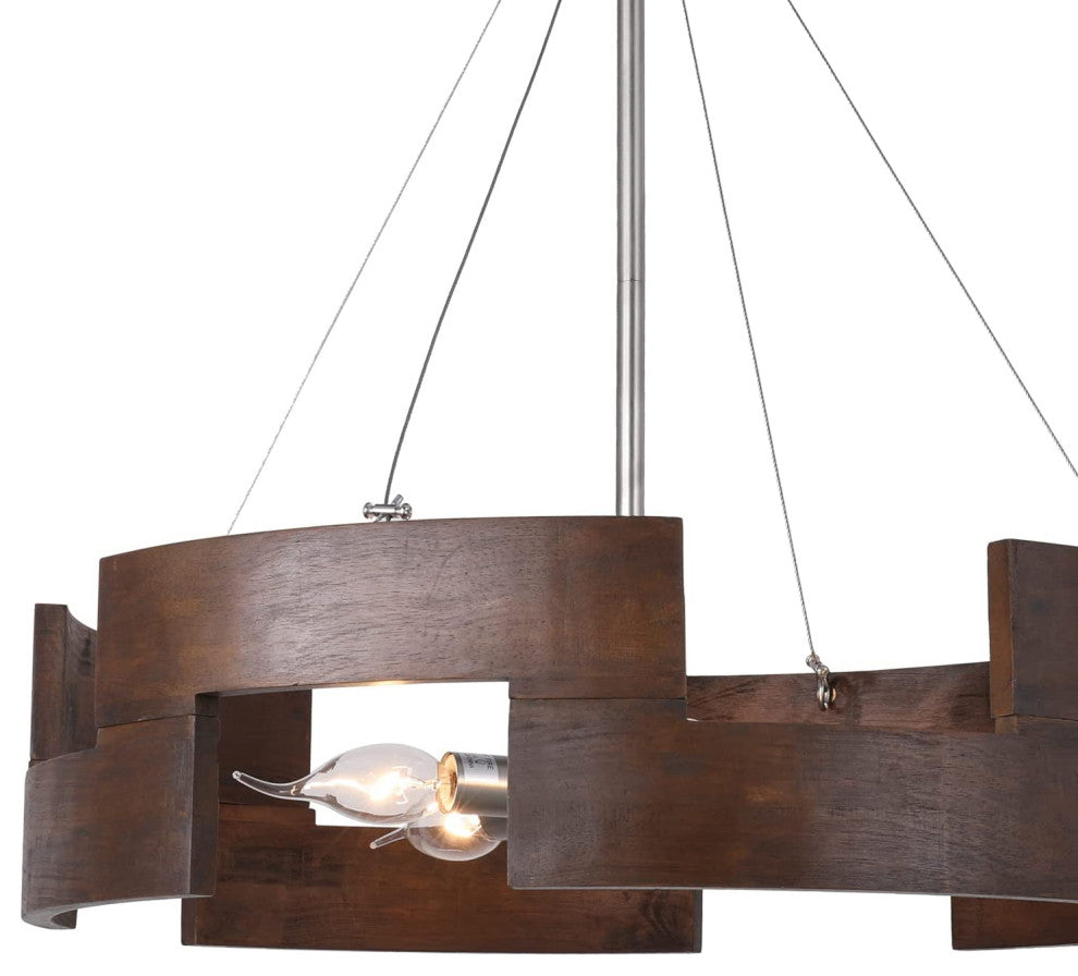 5 Light Rust Drum Pendant Light Vintage Wood Farmhouse Chandelier