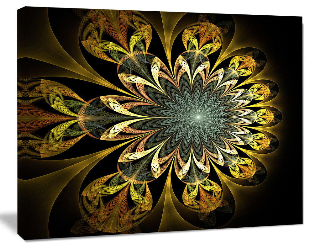 Dark Yellow Digital Flower, Abstract Wall Art Canvas, 40x30
