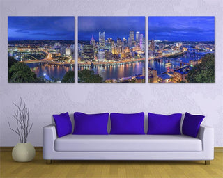 Pittsburgh, Pennsylvania Skyline, 3-Panel Canvas Print Wall Art, 60"x20"