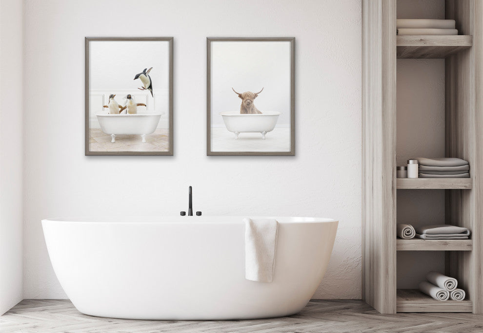 Blake Penguins Bathroom Framed Printed Glass by Amy Peterson, Gray 18x24