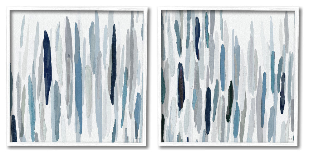 Abstract Brushed Rainfall Contemporary Modern Painting , 2pc, each 17 x 17