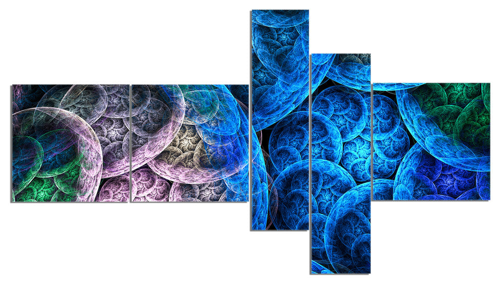 Dramatic Colorful Fractal Clouds, Abstract Canvas Art Print, 60"x32", 5 panels