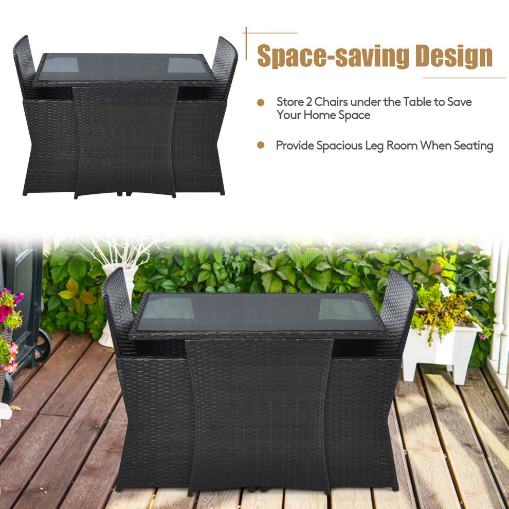 Costway 3PCS Patio Rattan Furniture Set Cushion Sofa Armrest Garden Deck Red