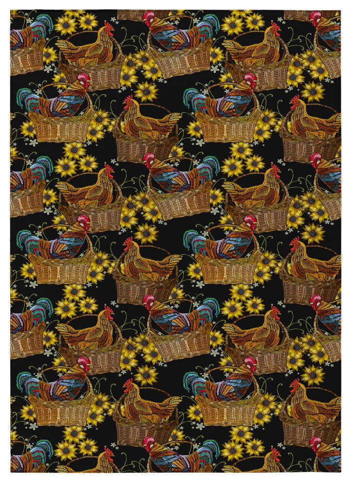 Indoor/Outdoor Kendall KE2 Black Machine Washable 10' x 14' Rug