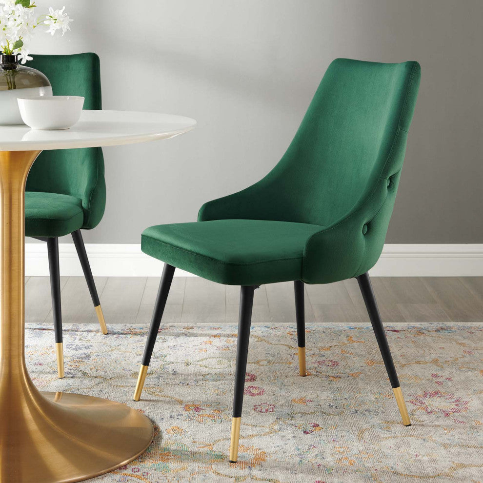 Tufted Side Dining Chair, Velvet, Green, Modern, Bistro Restaurant Hospitality