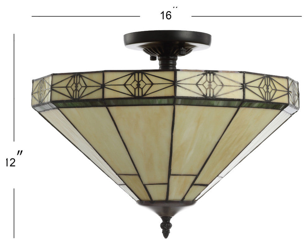 Jasmine 16" Tiffany-Style Glass Led Semi-Flush Mount, Cream