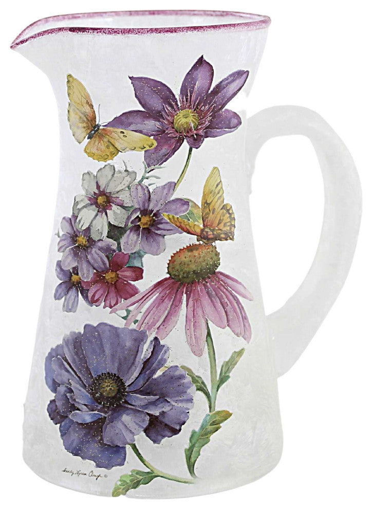 Stony Creek Aubergine Lighted Pitcher Butterfly Flowers Electric Aub2208 Pink