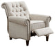 Aidan Rolled Back Push Back Recliner Accent Chair, Cream