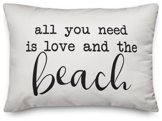 All You Need Is Love And A Beach Script Outdoor Lumbar Pillow