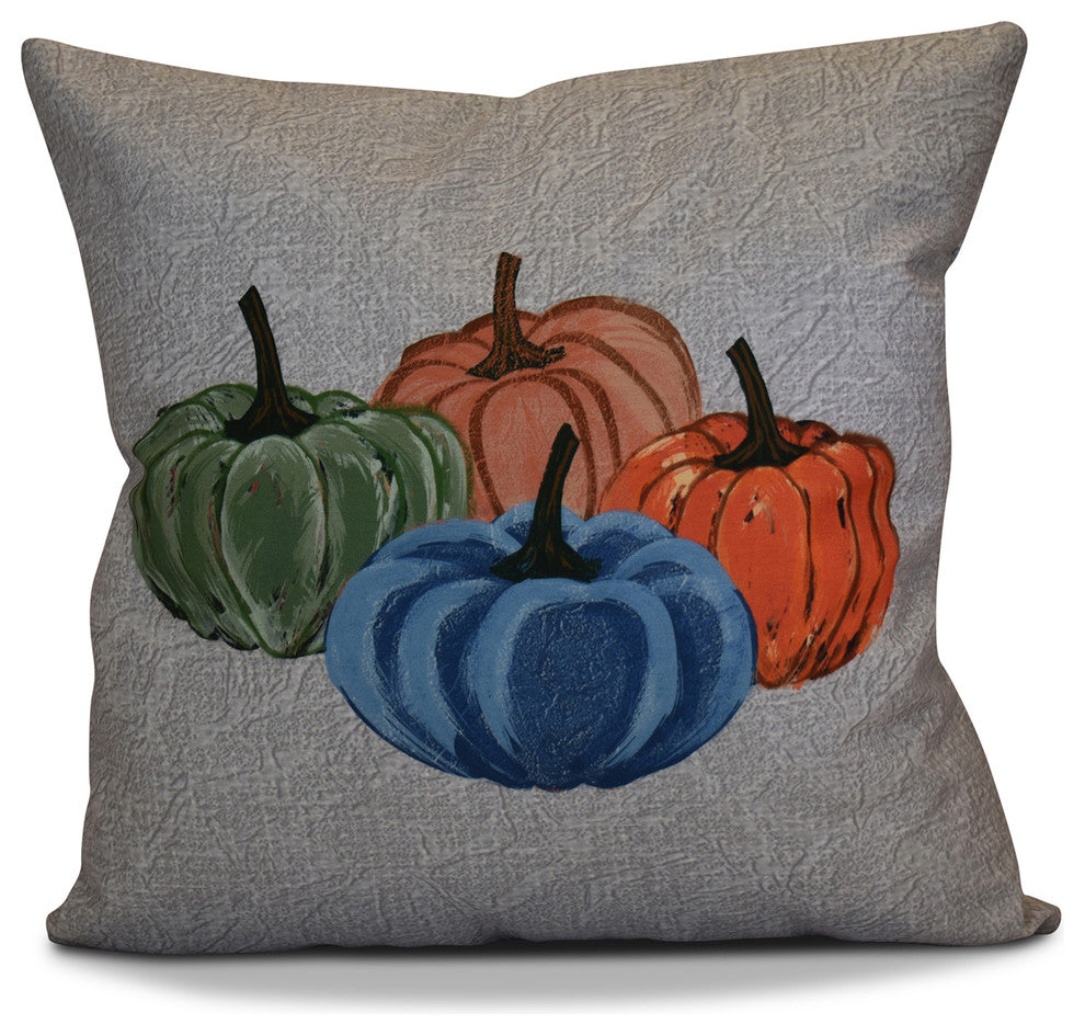Paper Mache Pumpkins Geometric Print Outdoor Pillow, Gray, 18"x18"