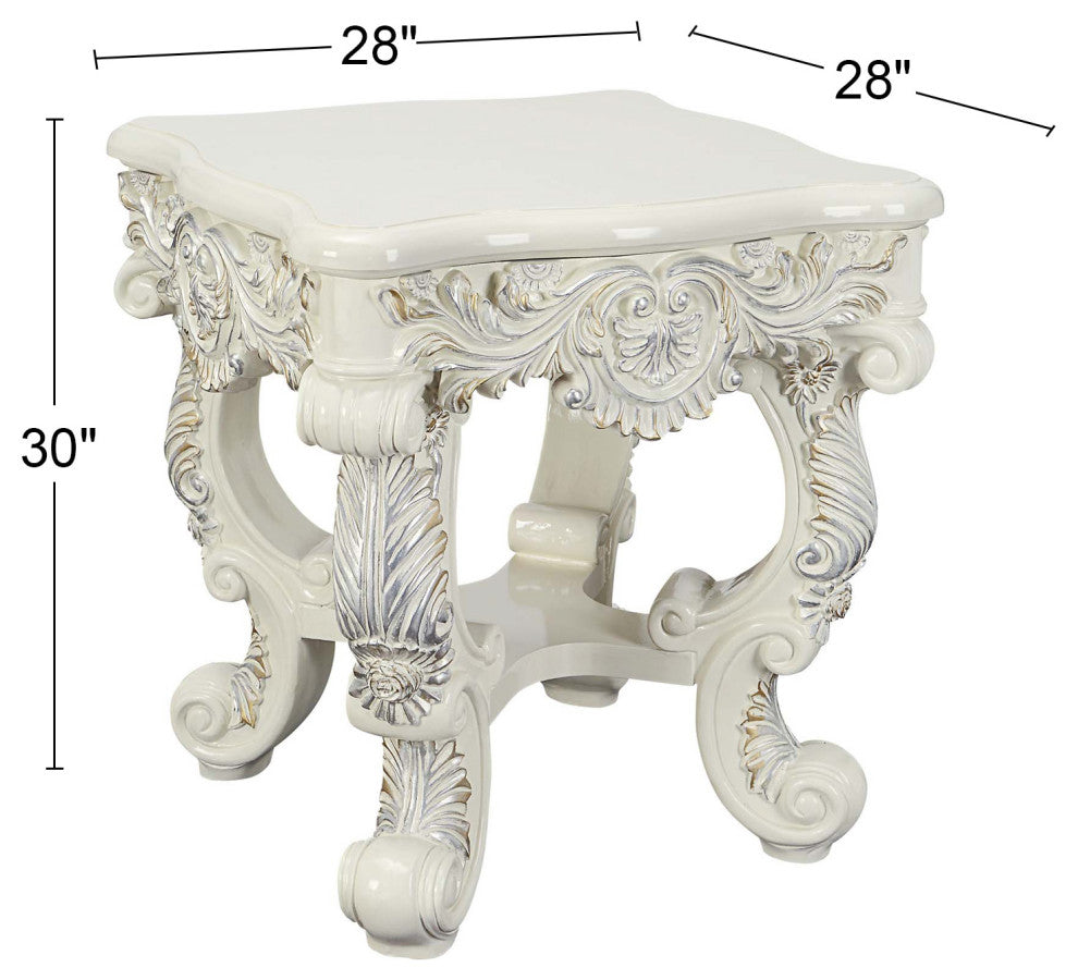 Traditional Square End Table, Antique White