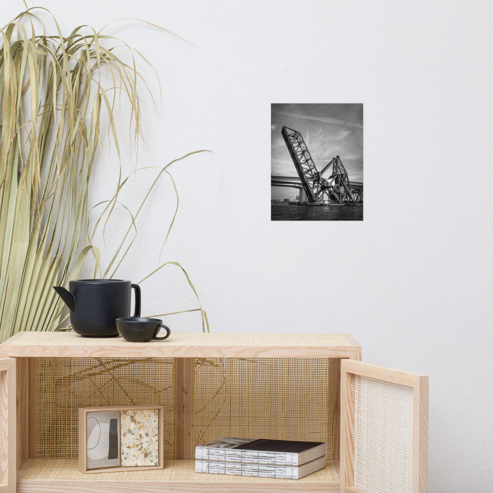 Modern Industrial Wall Decor: Train Drawbridge 2 Black & White Photo, 11" X 14"
