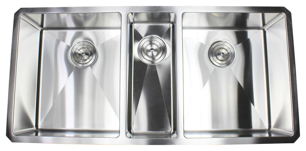42" Undermount Stainless Steel Triple Bowl Kitchen Sink With Silicone Colanders