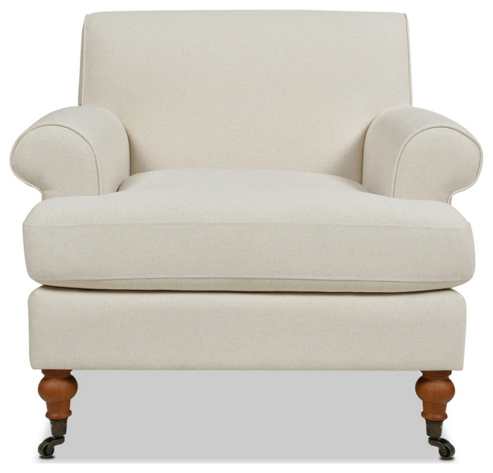 Alana 38" Lawson Accent Arm Chair, Metal Casters, Light Beige Linen
