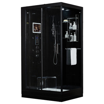 Platinum Lucca Walk-in Steam Shower Sauna Spa w/ jets Smart TV Bluet, Black, Left Position