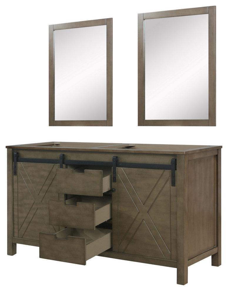 Marsyas 60" Double Vanity, No Top and 24" Mirrors, Rustic Brown