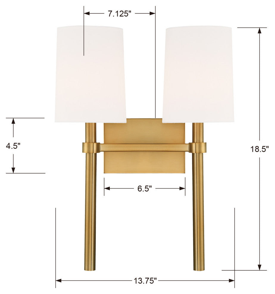 Bromley 2 Light Vibrant Gold Wall Mount