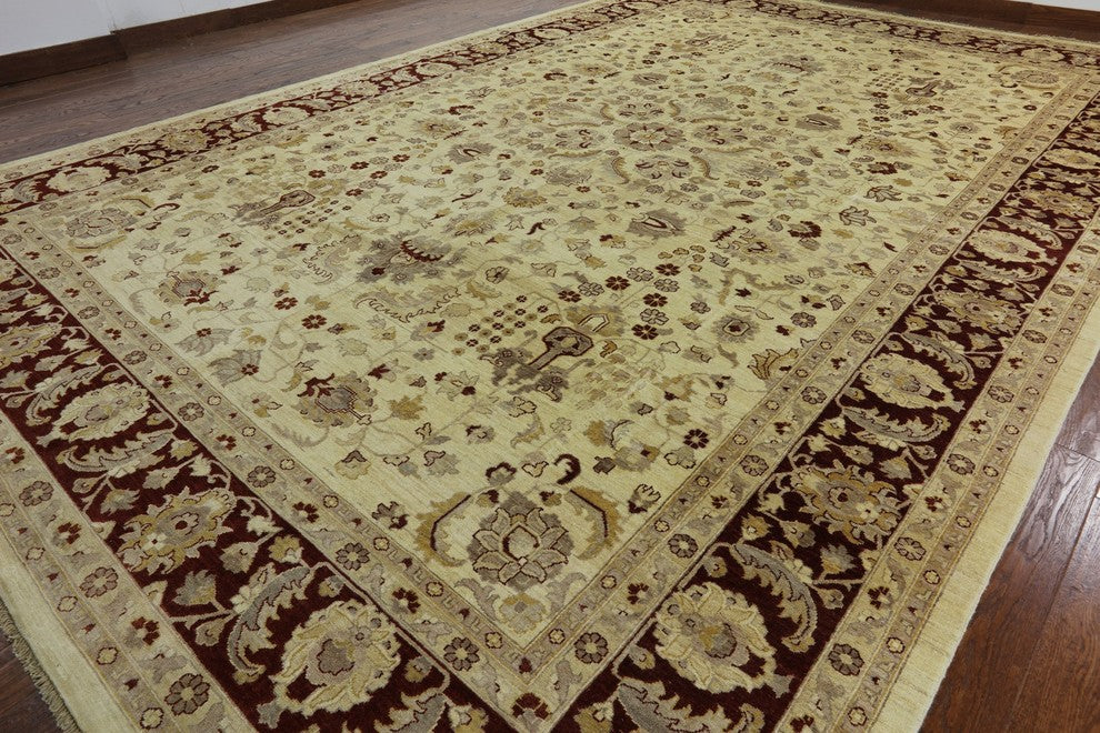 Oushak Collection Peshawar Quality Chob Ivory 12'x18' Hand Kotted Wool Rug H9377