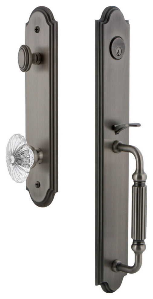 Arc 1-Piece Dummy Handleset, F Grip and Burgundy Knob, Antique Pewter, 848471