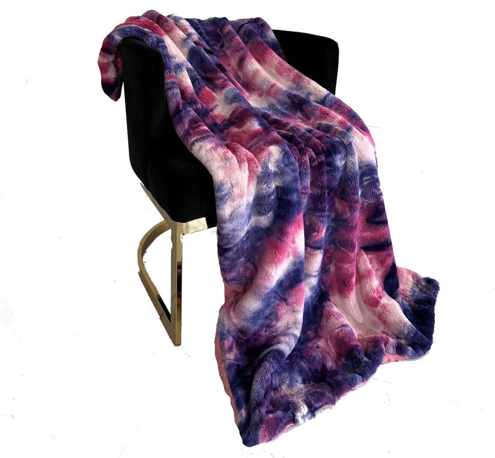 Plutus Fuchsia Purple Fureal Faux Fur Throw Blanket, 102"L x 116"W Cal King
