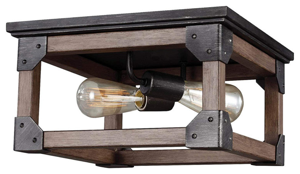 Vintage Flush Mount Ceiling Light Fixture 2 light ceiling light with Oak finish