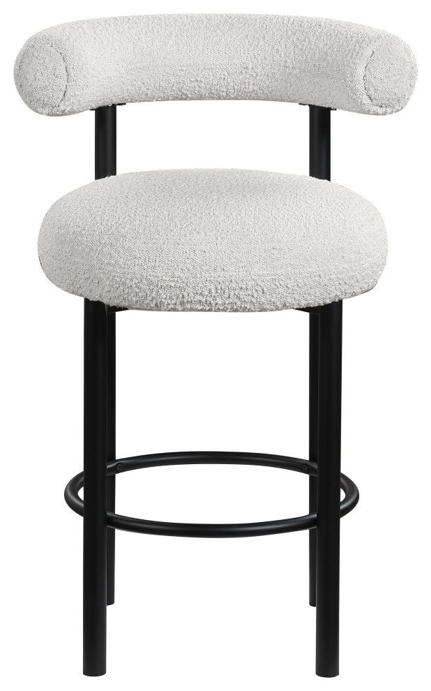 Bordeaux Upholstered Stool, Cream, Boucle Fabric, Matte Black, Set of 2