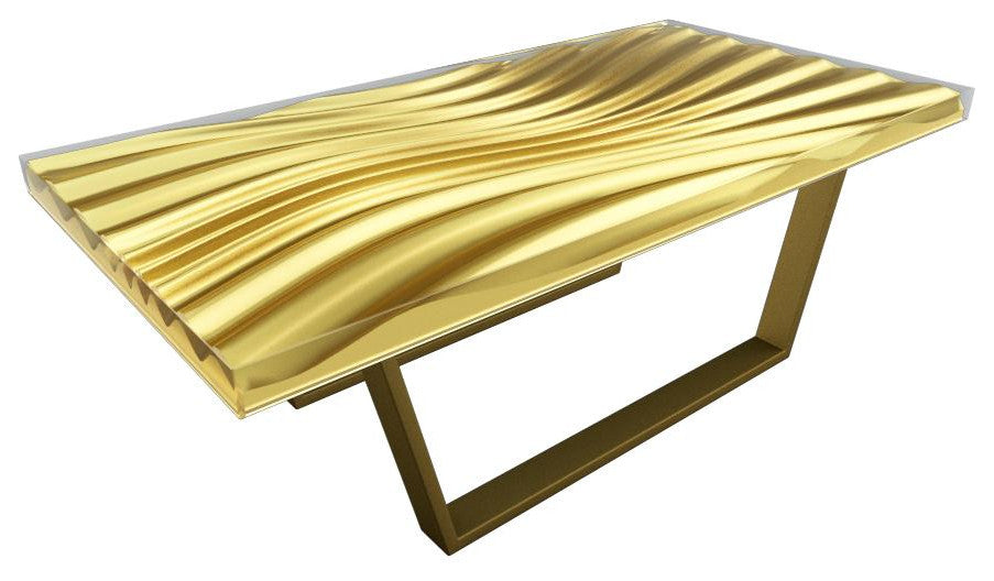 Modern Wave Coffee Table, Gold, Bronze Base