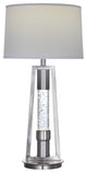 Metal Table Lamp with Fabric Drum Shade and LED Glass Cylinder, Silver and White