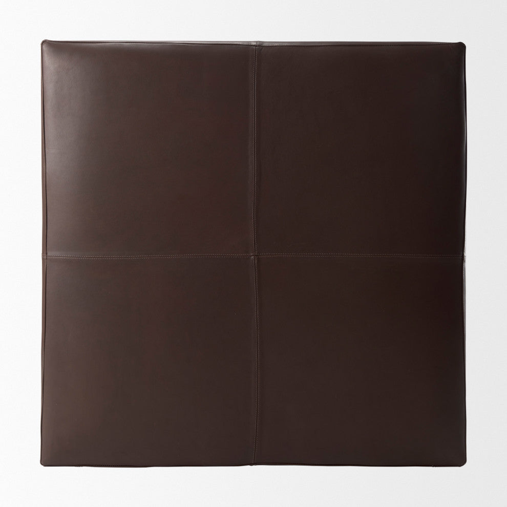 Minara 36Lx36Wx16H Square Dark Brown Leather Wrapped Ottoman
