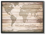 Inspirational Word World Map Wood Te"xture Design, 11"x14"