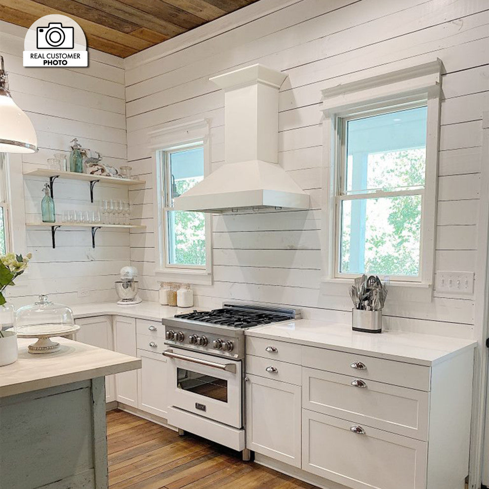 ZLINE 36 in. Wooden Wall Mount Range Hood, White Includes Motor, KBTT-36