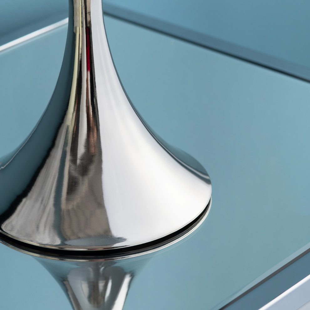 25.5"H Silver Steel Table Lamp Set with Black Silk Shade