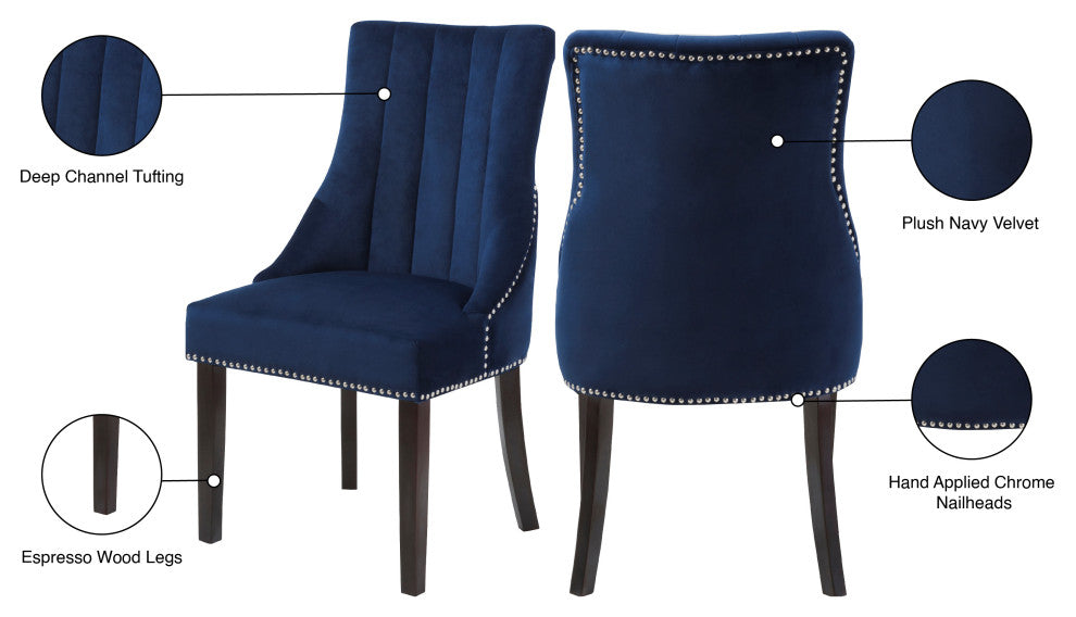 Oxford Velvet Upholstered Dining Chair (Set of 2), Navy
