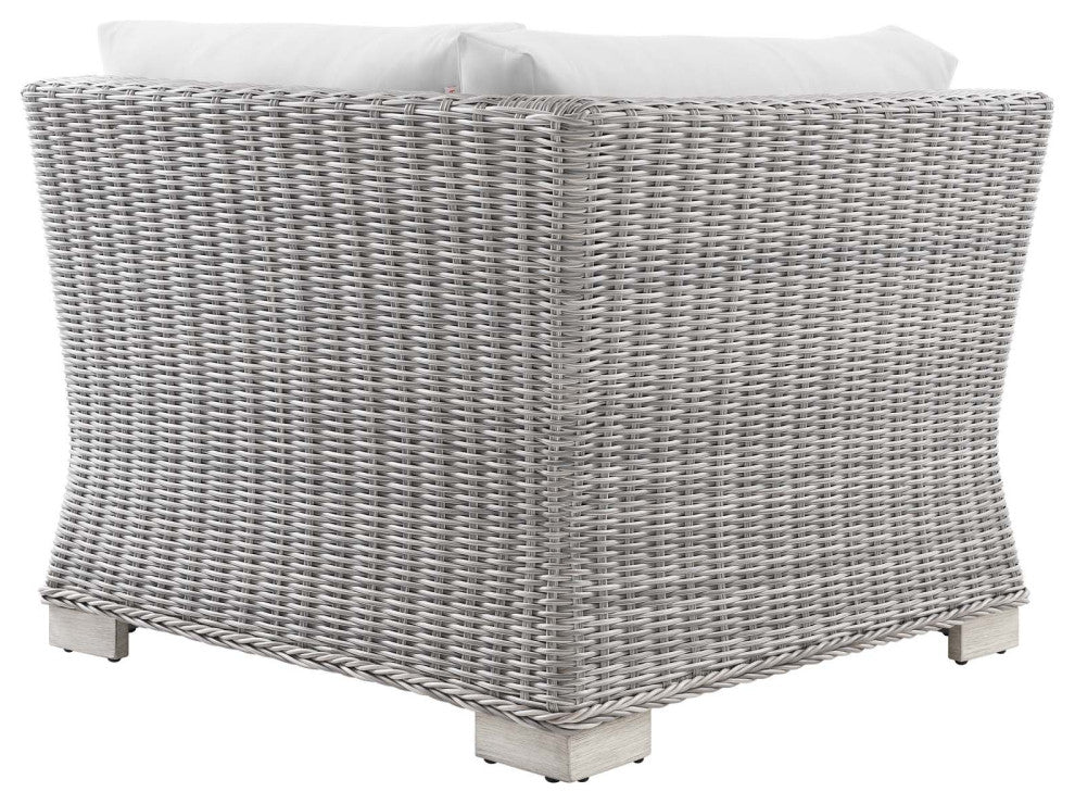 Sofa Corner Chair, Rattan, Wicker, Gray White, Modern, Outdoor Patio Cafe